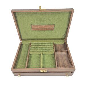 Mens Vintage Jewelry Box Mele Green Lined Tie Bar Strip and Drawer Retro NO KEY
